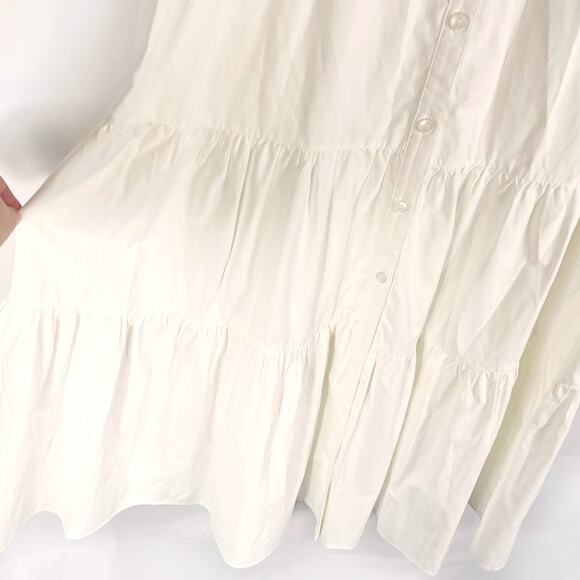 Brochu Walker Havana Midi Dress White Tiered Button Front Puff Sleeve Sz M - Picture 8 of 11